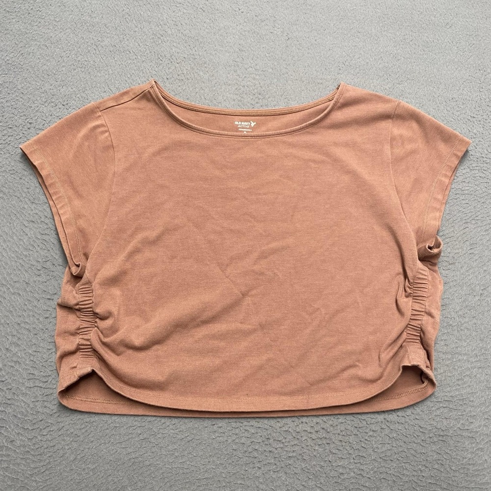 Old Navy Active Shirt Womens XL Brown Powerchill Cropped Scoop Neck Go-Dry Tee